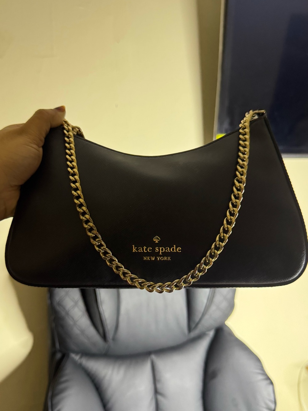 kate spade Margot black leather shoulder bag with gold chain